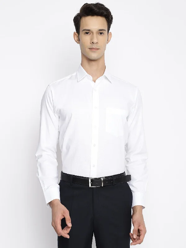 Men's White Formal Self textured Full Sleeve Shirt