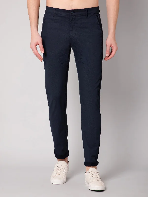 Men's Casual Flat front Navy Blue  Trousers