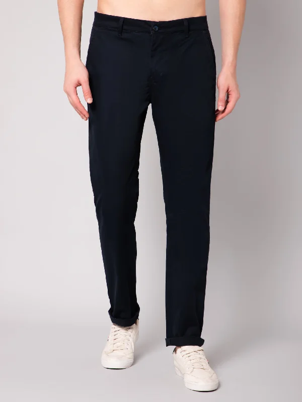 Men's Casual Flat front Navy Blue  Trousers