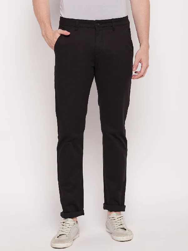 Men's Casual Flat front Black  Trousers