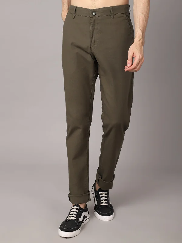 Men's Casual Flat front Olive Green  Trousers