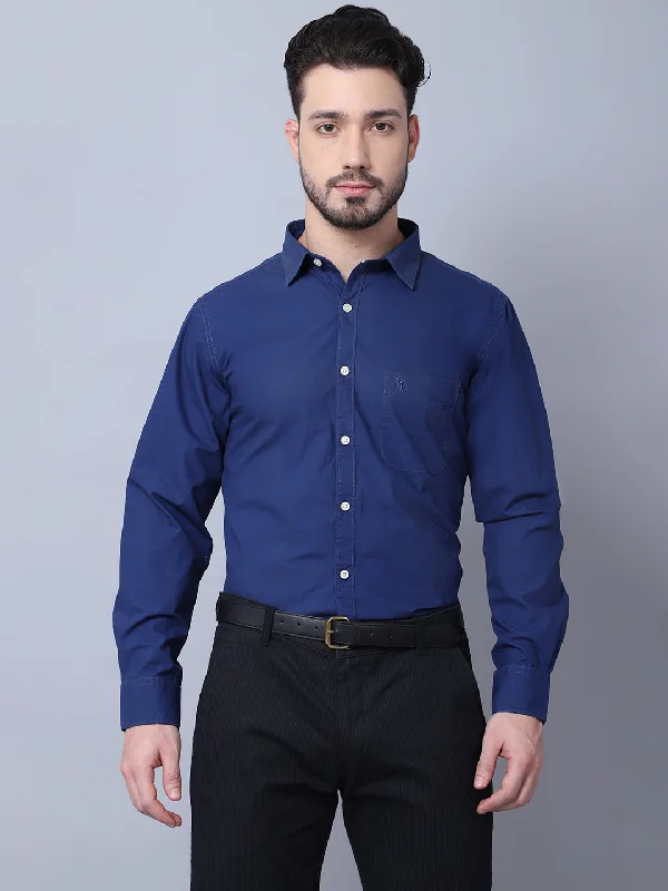 Men's Navy Blue Casual Plain Full Sleeve Shirt