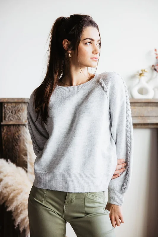 Long Sleeve Braided Detail Sweater for Women in Grey | MAS2648-GREY