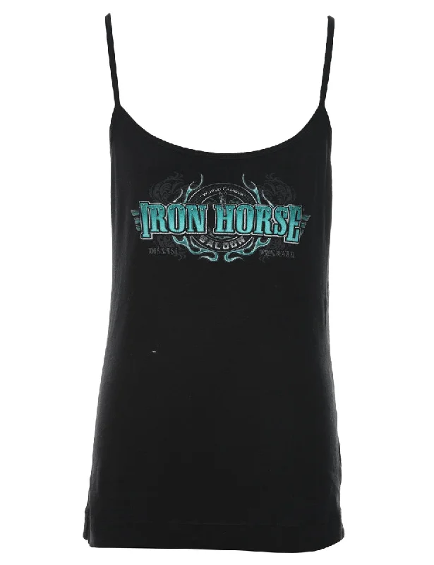 Black & Blue Strappy Iron Horse Saloon Printed Camisole - S