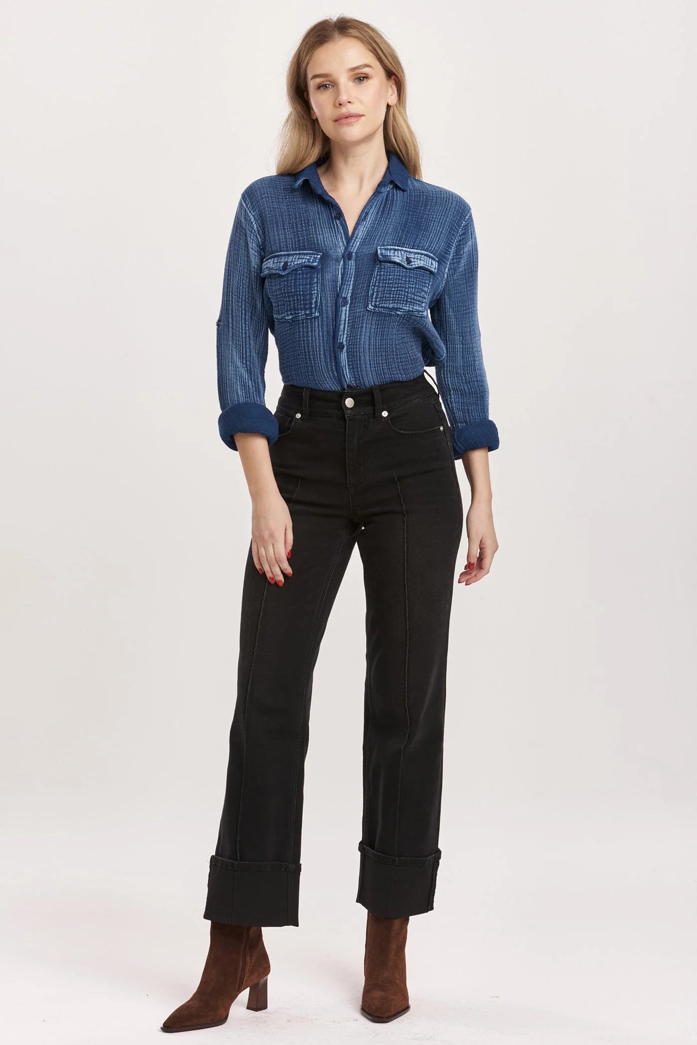 Holly Super High Rise Cuffed Straight Jeans - Jet Set