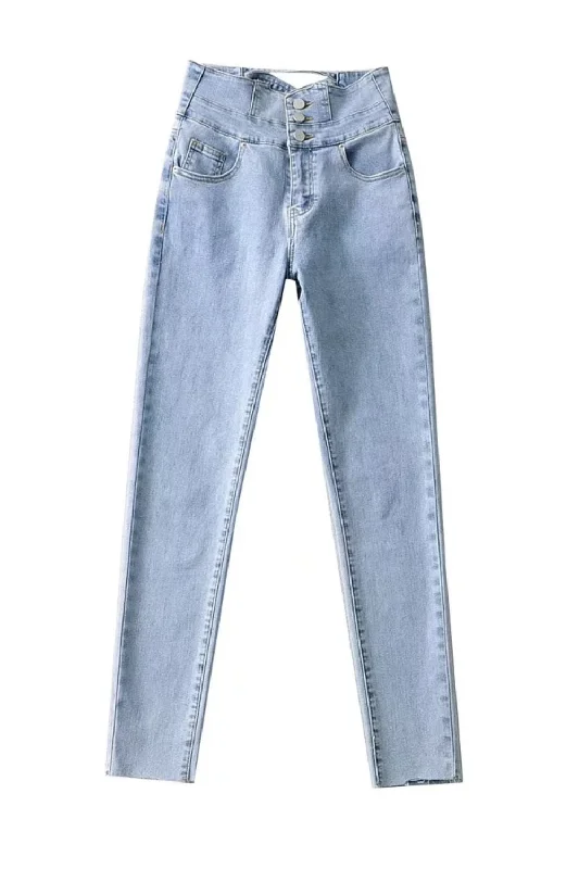 'Naomi' Three-Buttoned Denim Straight Jeans (2 Colors)