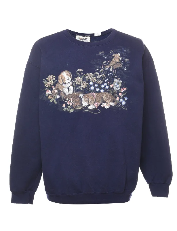 Navy Dog Animal Sweatshirt - L