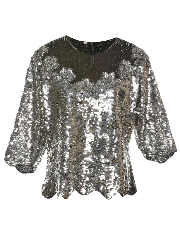 Sequined & Beaded Party Top - L