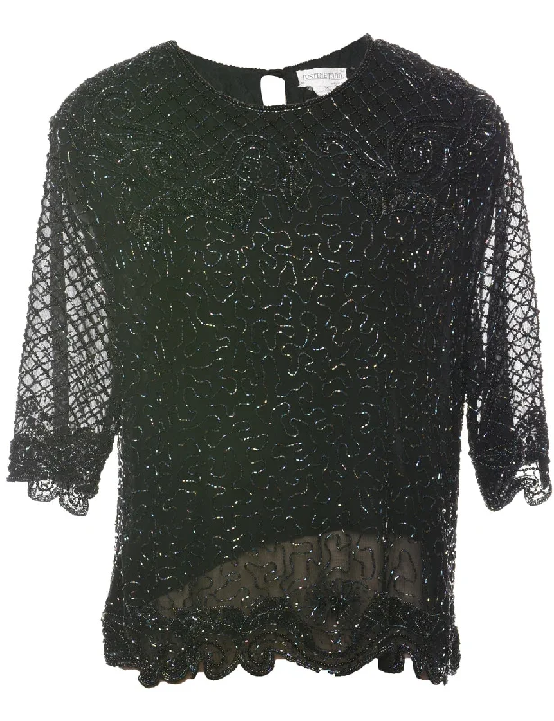 Silk Beaded Evening Top - M