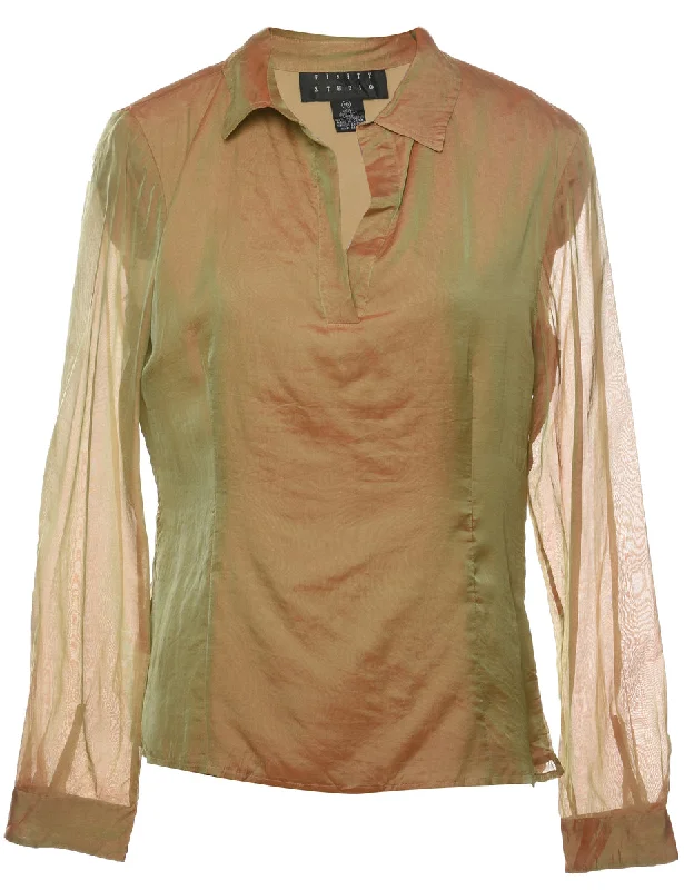 Silk Olive Green Evening Top - L