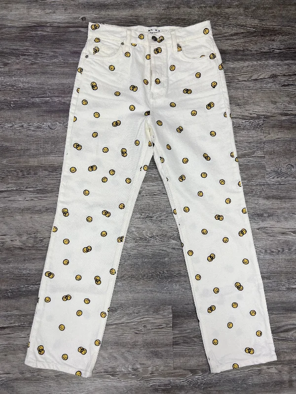 White & Yellow Jeans Straight Reformation, Size 2