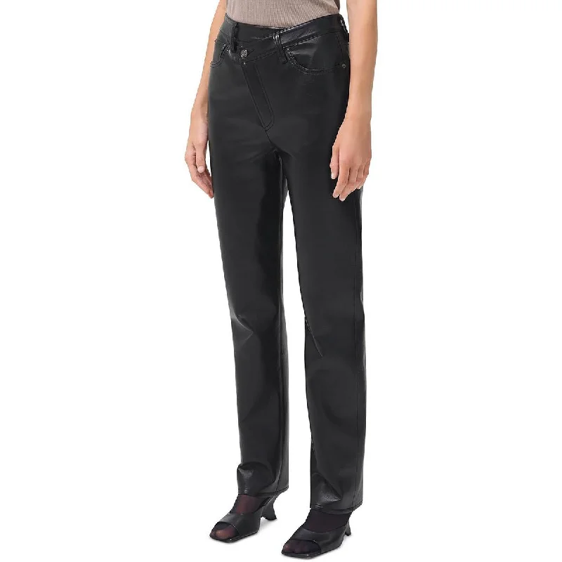 Agolde Womens Leather Blend High Rise Straight Leg Pants