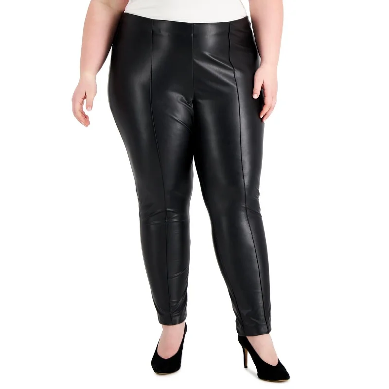 Anne Klein Womens Plus    Faux Leather Mid-Rise Skinny Pants