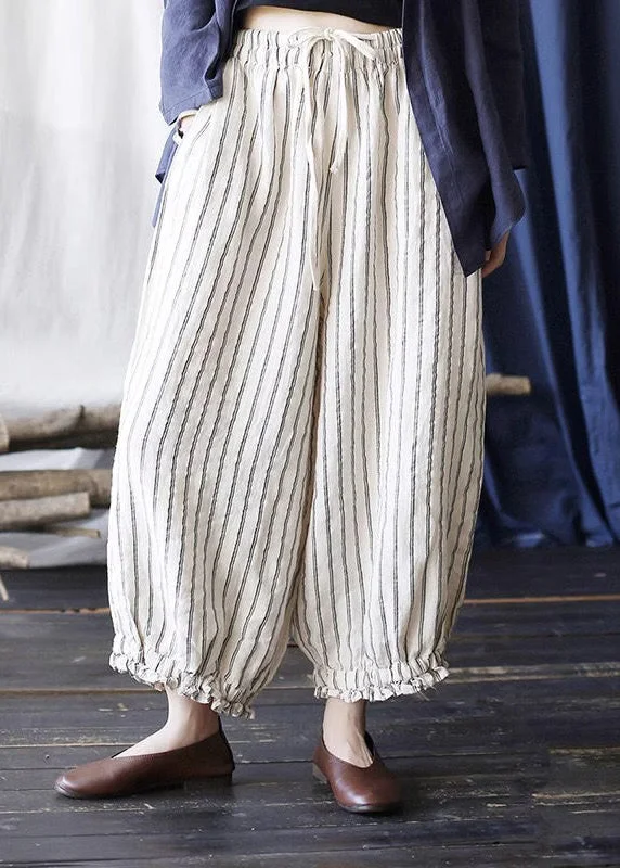 Unique Striped Pockets Tie Waist Harem Pants Summer