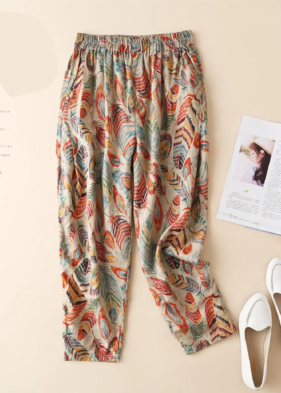 Women Linen Floral Printed Harem Pants